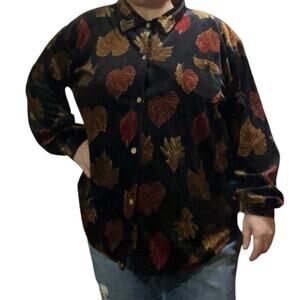 Cindy Bai Vintage Womens Fall Leaves Velvet Button Down Blouse Top Size 1X